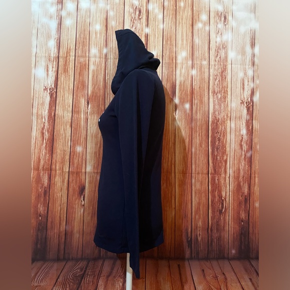 Women’s XS Shirt Nike Dri Fit Graphic Print Blue Waffle Knit Hooded Long Sleeves - Picture 8 of 12